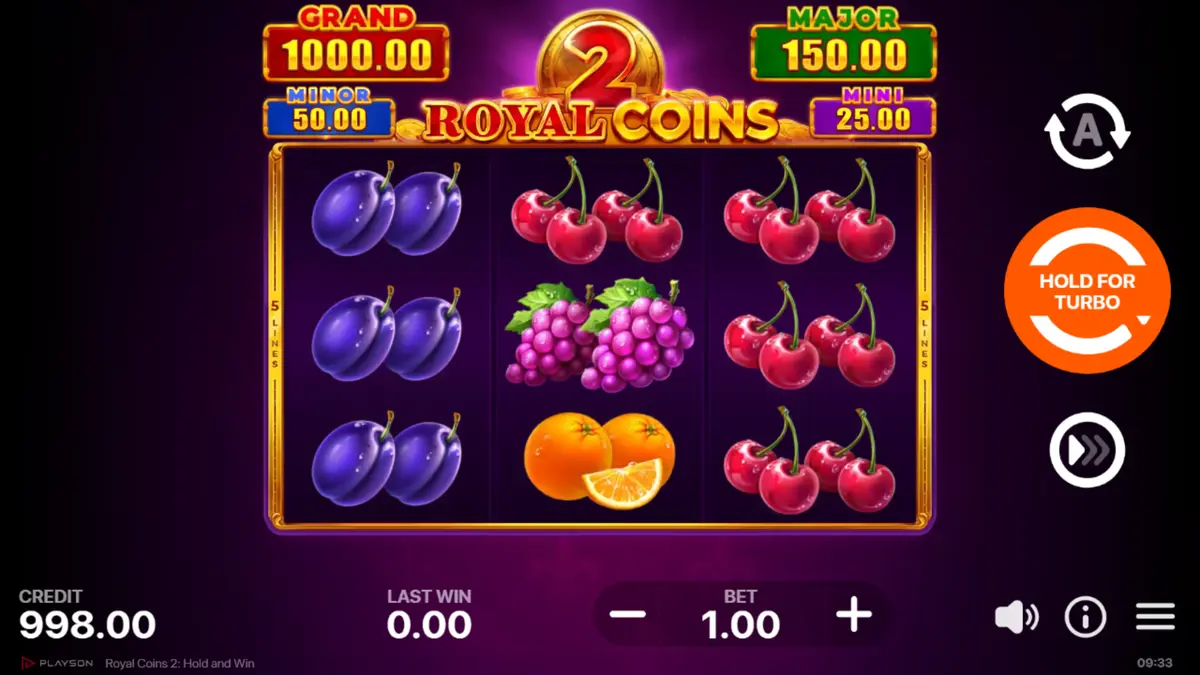 Royal Coins 2 Bonus Game mit Re-Spins-Zähler und mehreren Bonus-Symbolen